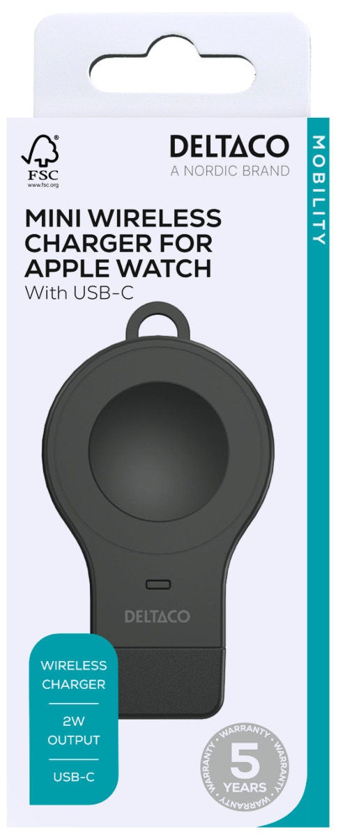 Trådløs Liten Apple Watch-lader USB-C 2W svart