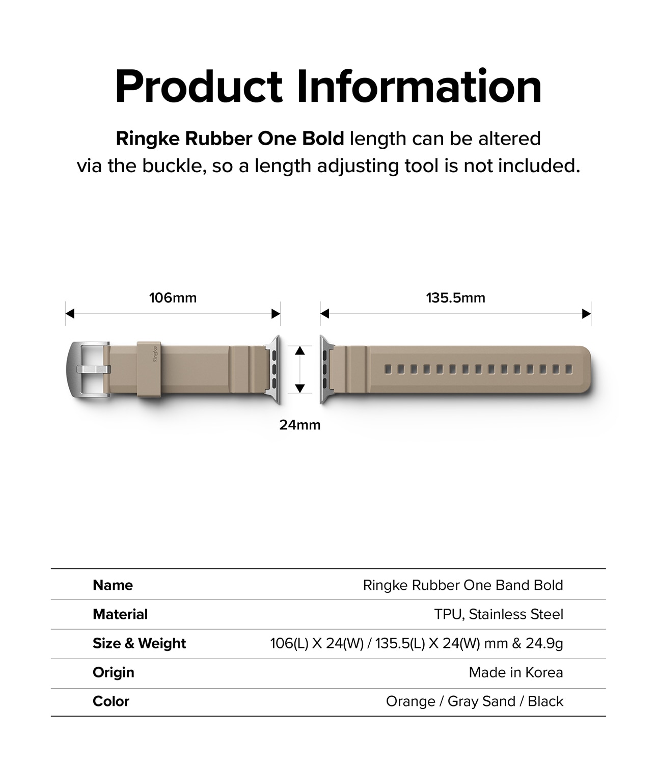 Rubber One Bold Band Apple Watch 45mm Series 9 Gray Sand