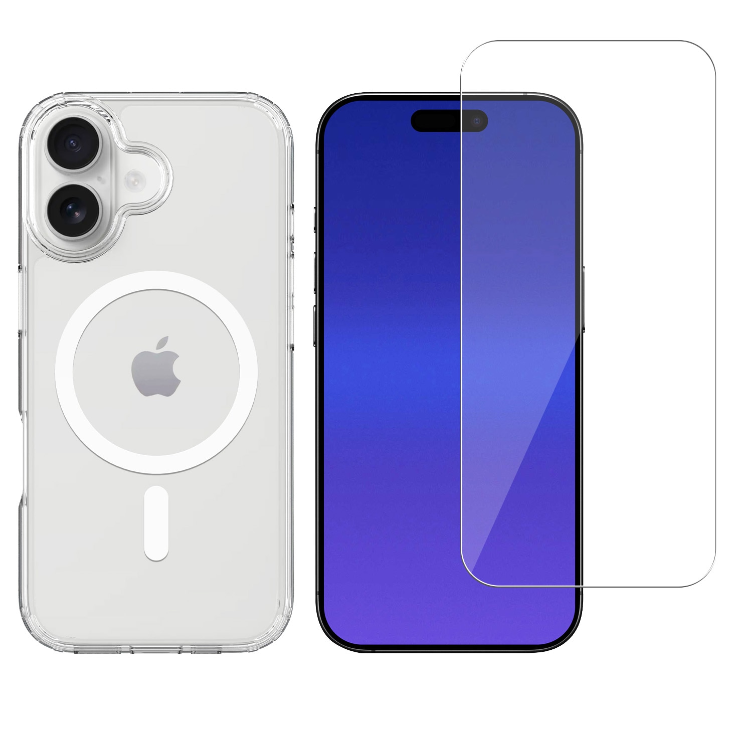 iPhone 16 Sett Hybriddeksel MagSafe og Skjermbeskytter i glass