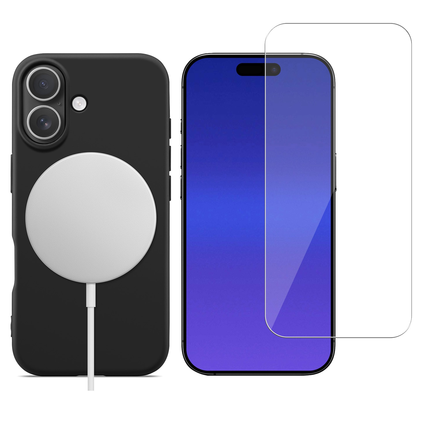 iPhone 17 Sett TPU-deksel MagSafe og skjermbeskytter i glass Svart