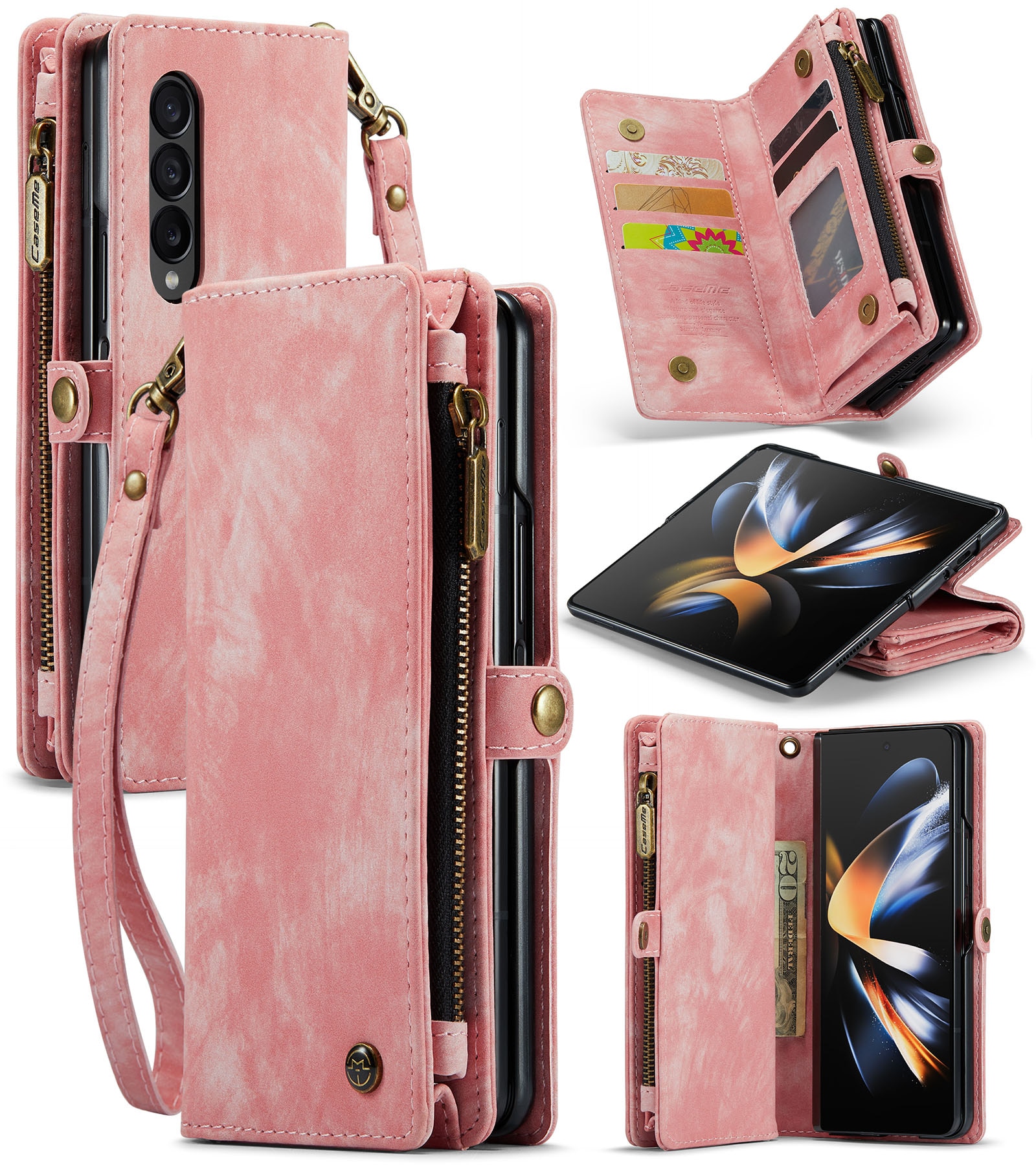 Multi-slot Lommeboksetui Samsung Galaxy Z Fold 5 rosa