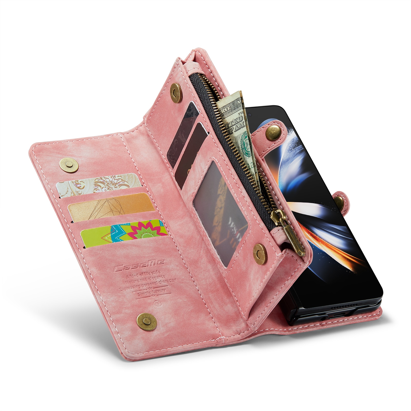 Multi-slot Lommeboksetui Samsung Galaxy Z Fold 5 rosa