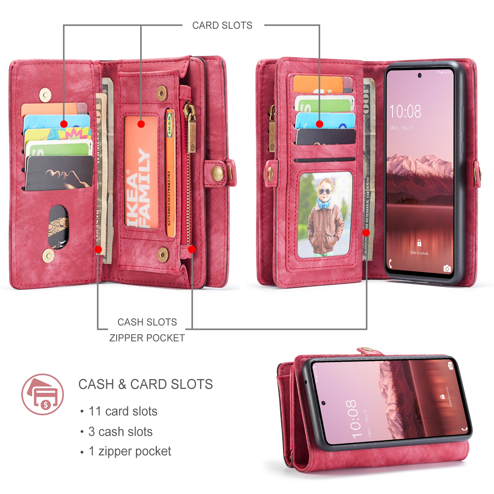 Multi-slot Lommeboksetui Samsung Galaxy A53 rød