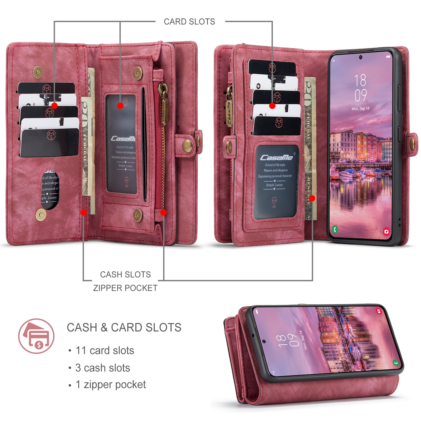Multi-slot Lommeboksetui Galaxy S22 Plus rød