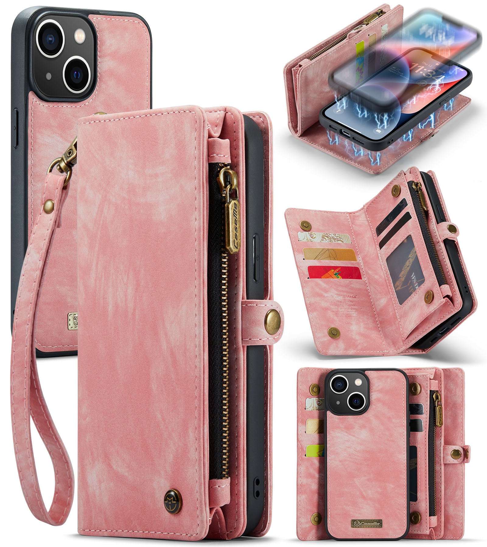 Multi-slot Lommeboksetui iPhone 14 rosa