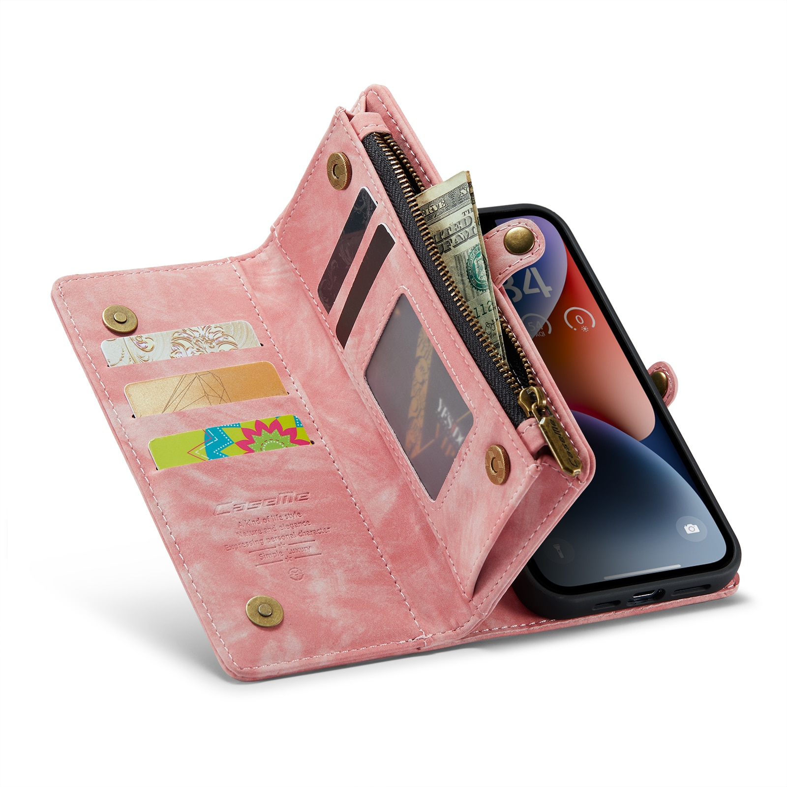 Multi-slot Lommeboksetui iPhone 14 Plus rosa