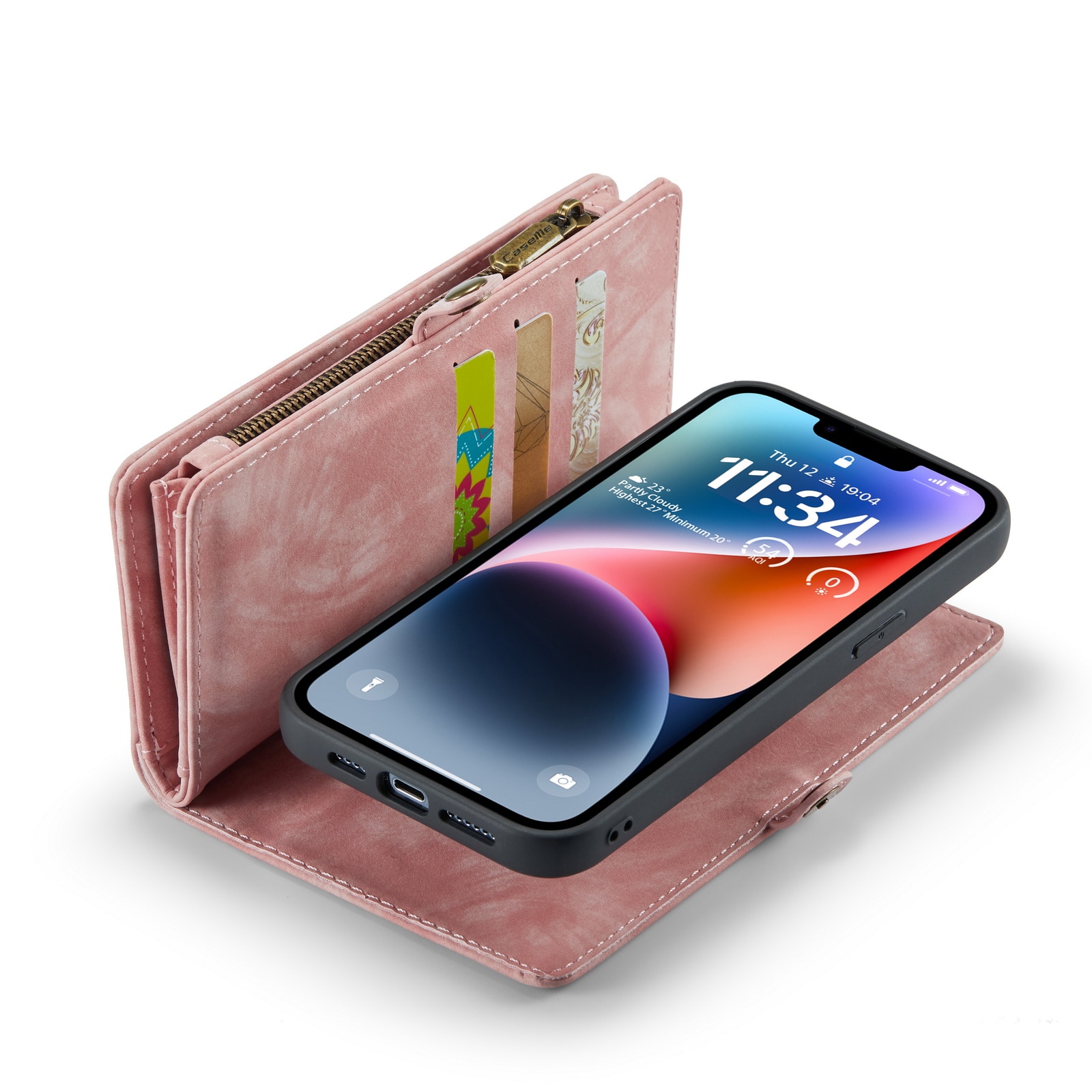Multi-slot Lommeboksetui iPhone 14 rosa