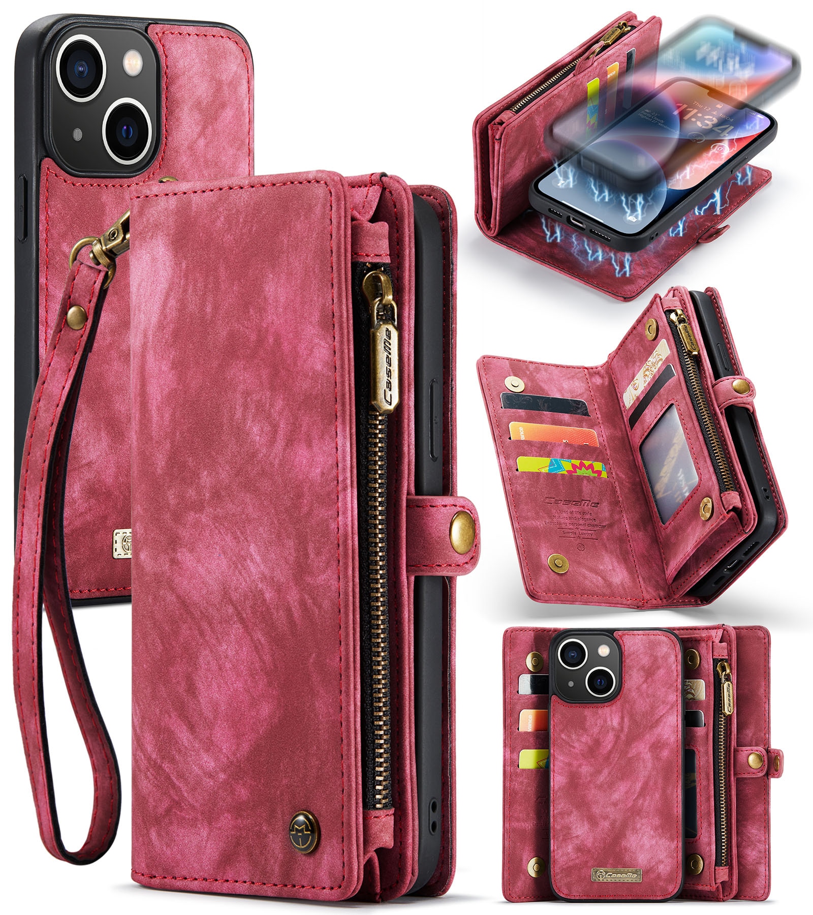 Multi-slot Lommeboksetui iPhone 14 Plus rød
