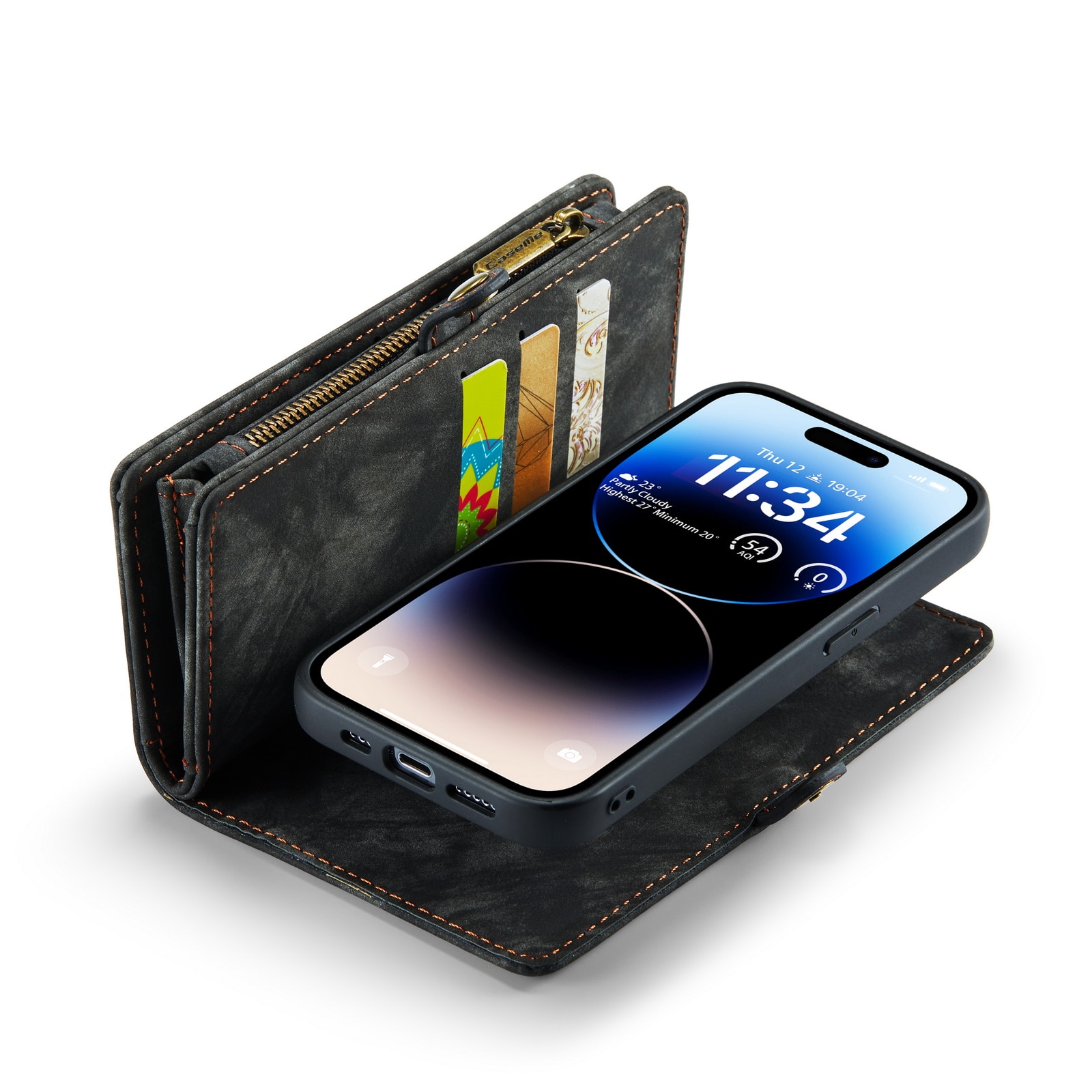 Multi-slot Lommeboksetui iPhone 14 Pro grå