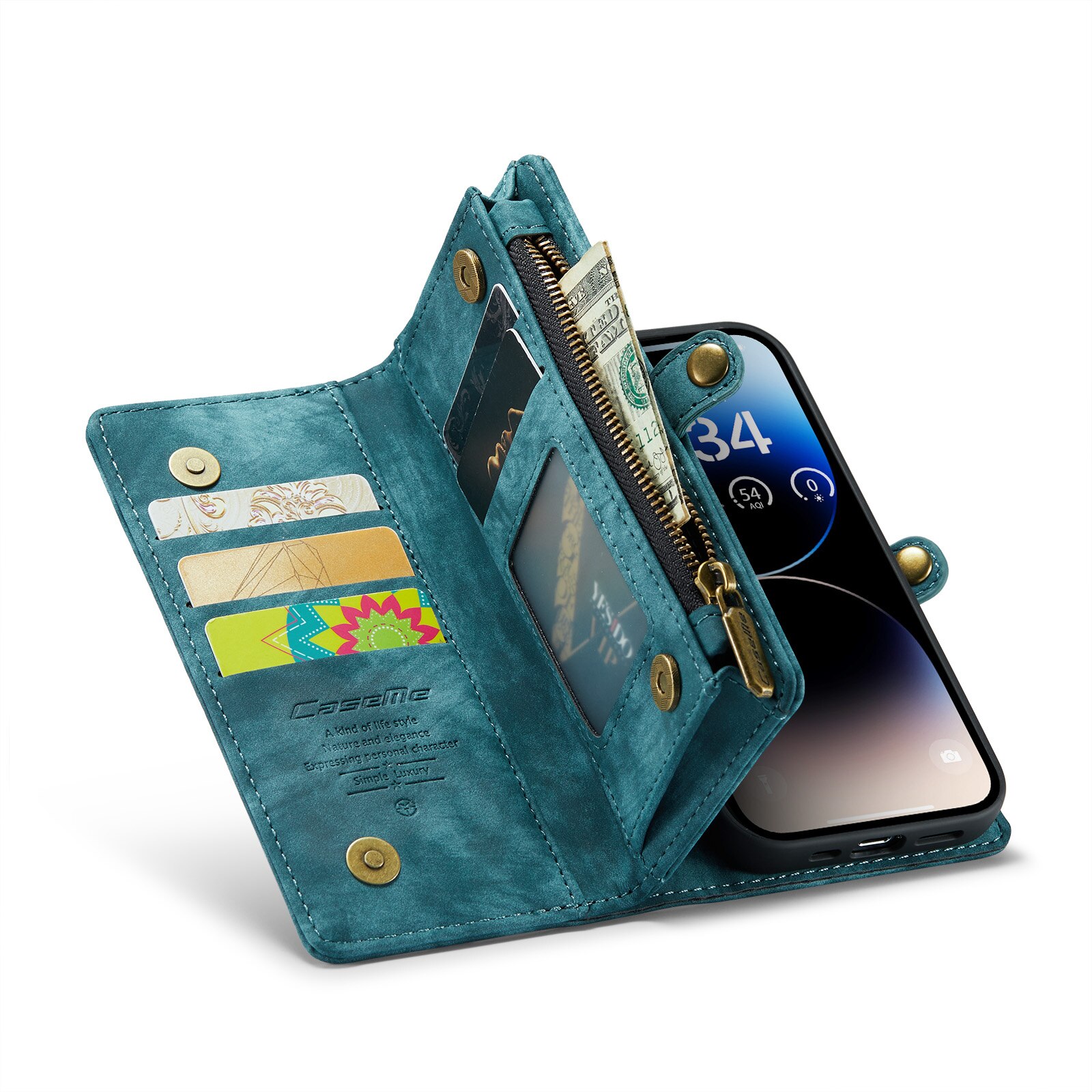 Multi-slot Lommeboksetui iPhone 14 Pro Blå