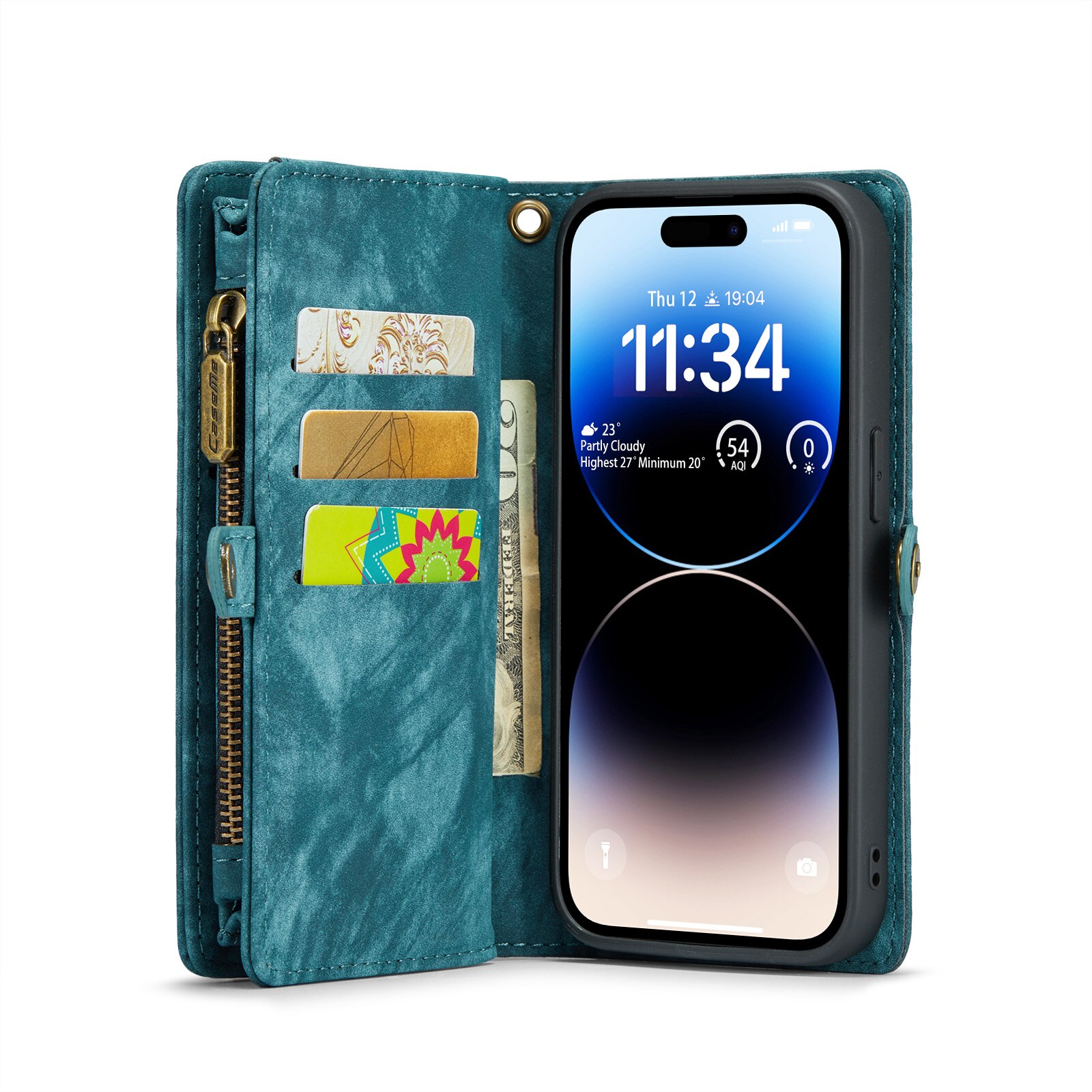 Multi-slot Lommeboksetui iPhone 14 Pro Blå