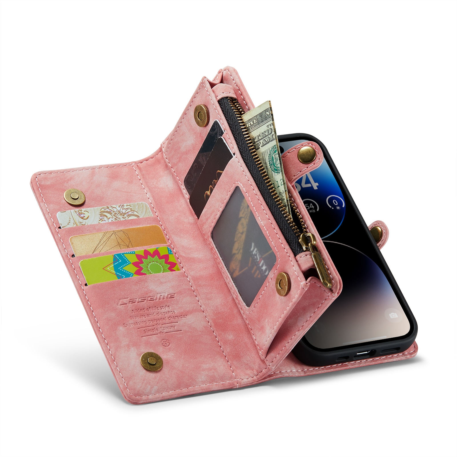 Multi-slot Lommeboksetui iPhone 14 Pro Max Rosa