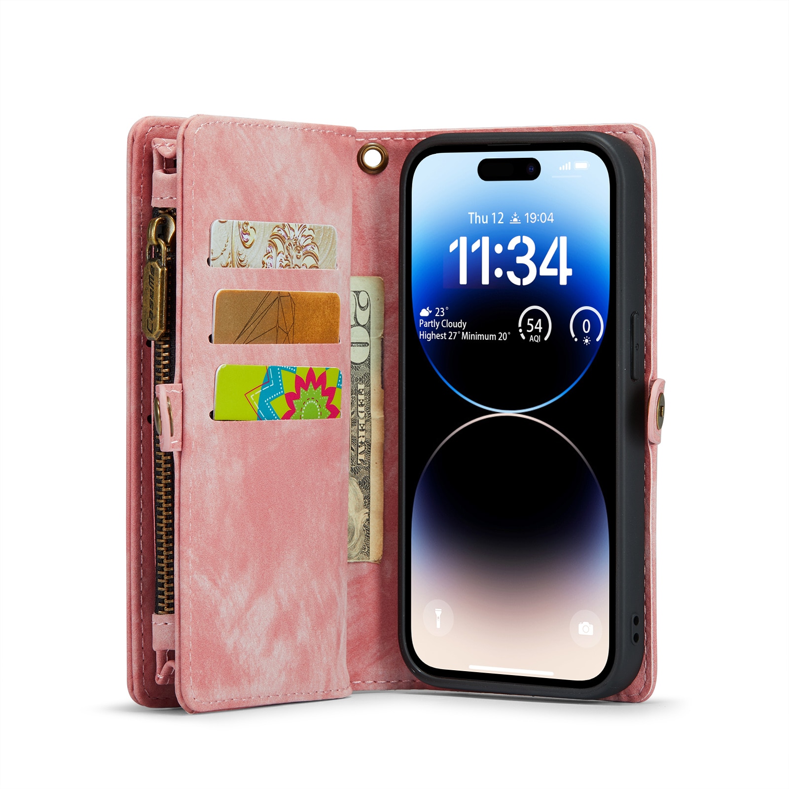 Multi-slot Lommeboksetui iPhone 14 Pro Max rosa