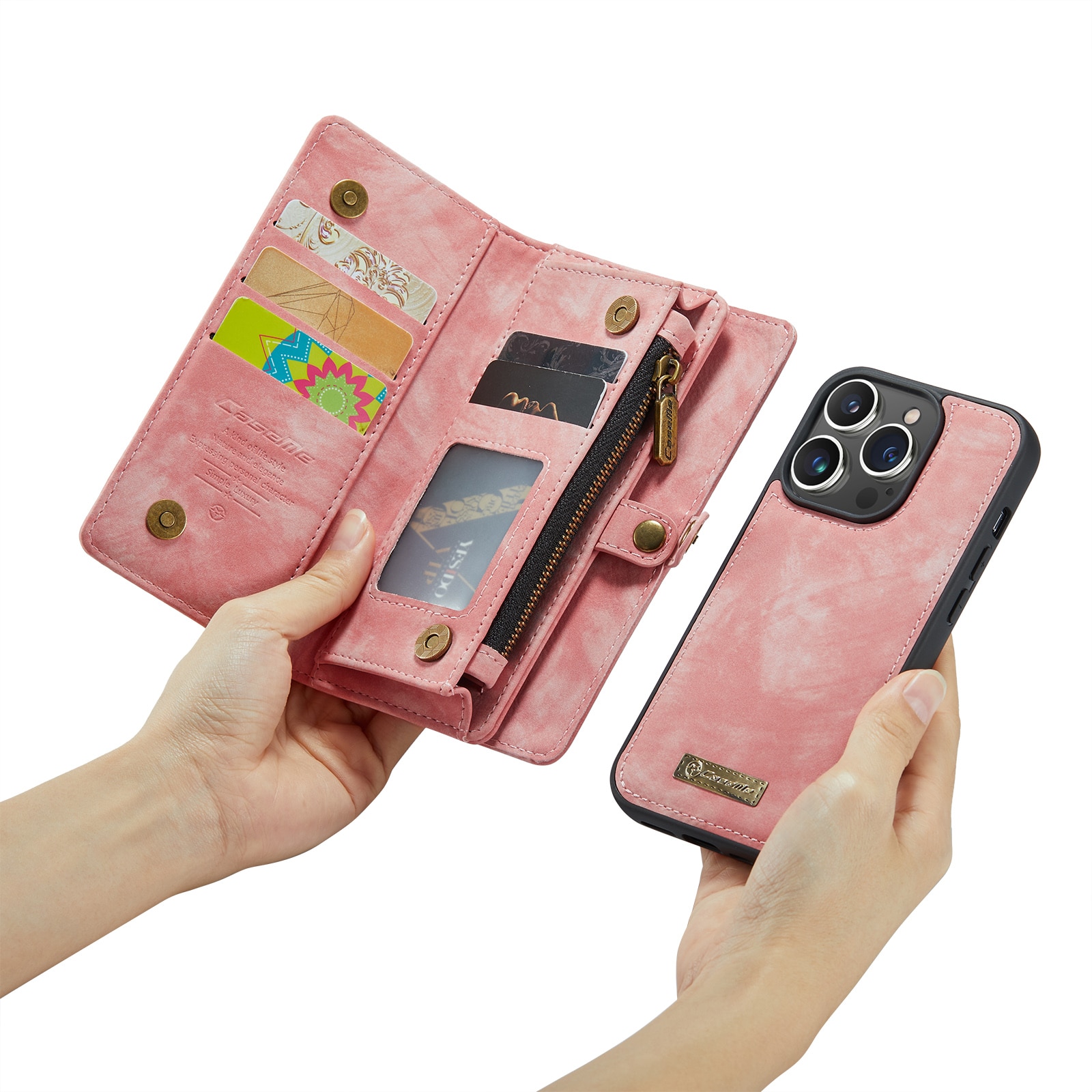 Multi-slot Lommeboksetui iPhone 14 Pro Max rosa
