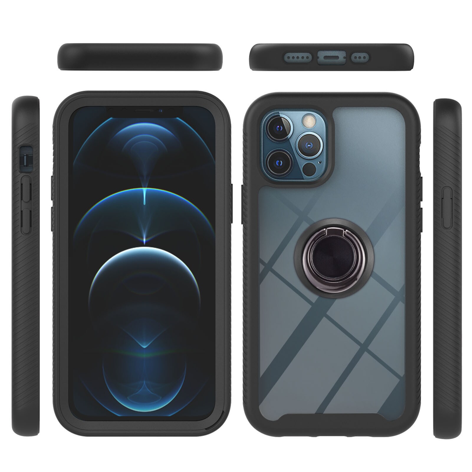 Full Cover Deksel ringholder iPhone 12/12 Pro svart