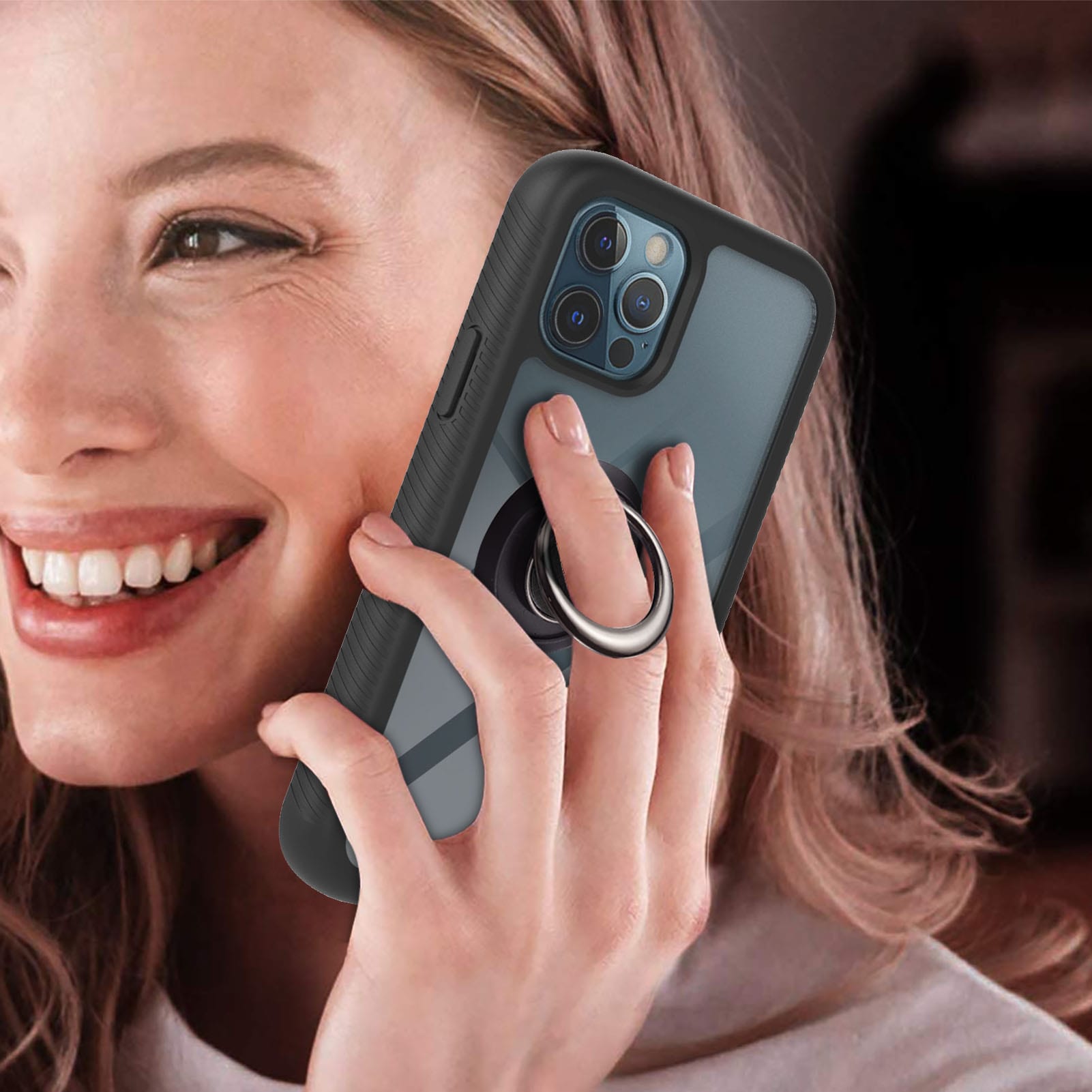 Full Cover Deksel ringholder iPhone 12/12 Pro svart