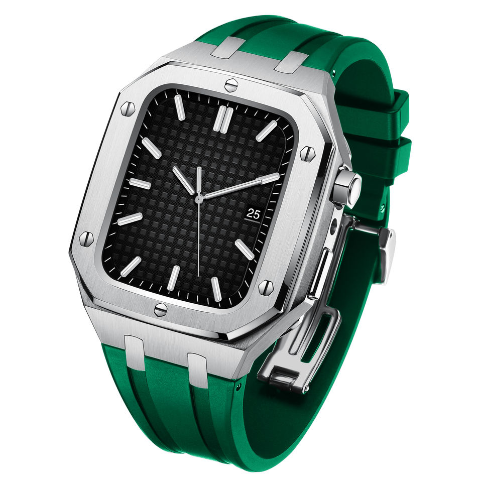 Apple Watch 45mm Series 8 Full Metal Reim Silikon sølv/grønn