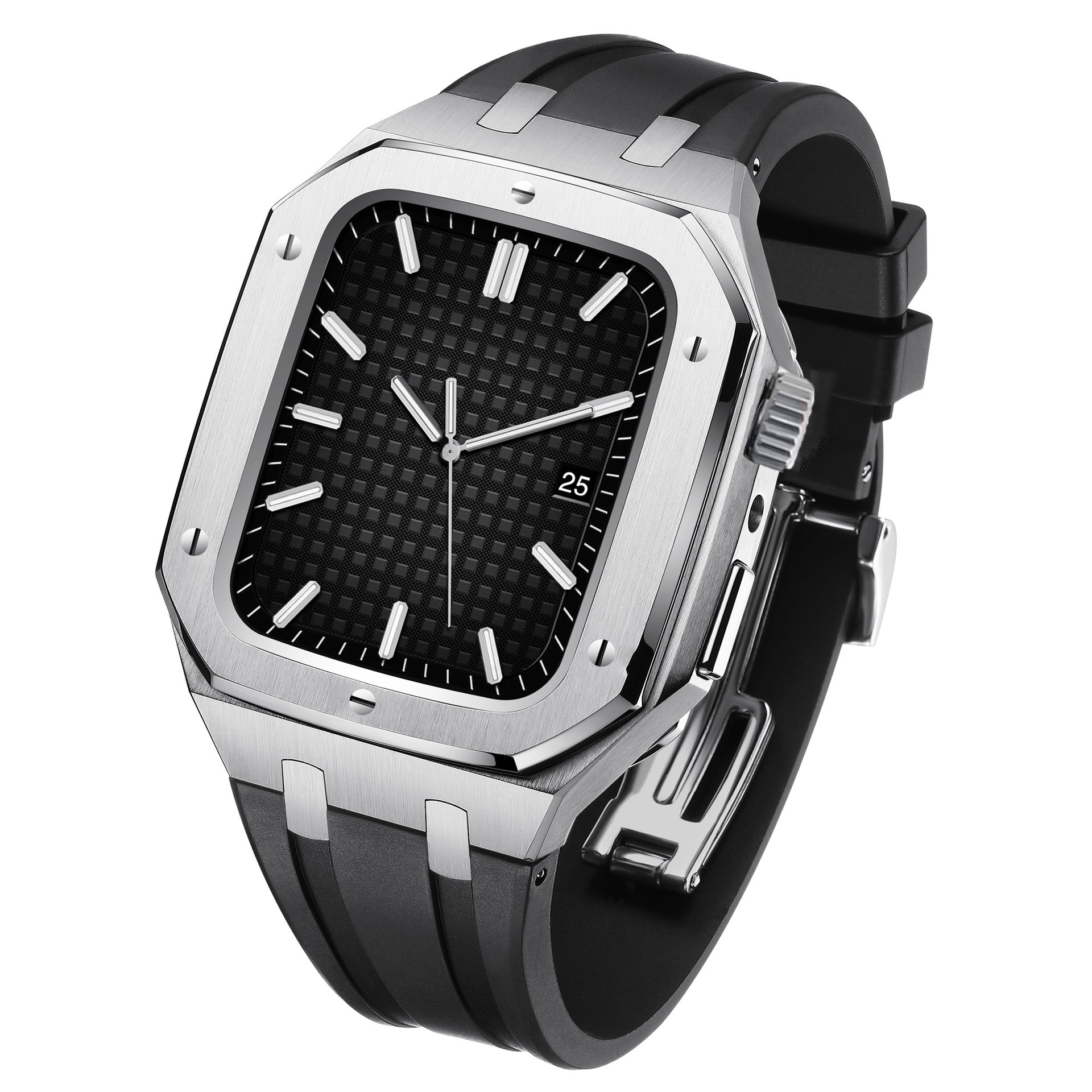 Apple Watch 45mm Series 9 Full Metal Reim Silikon sølv/svart