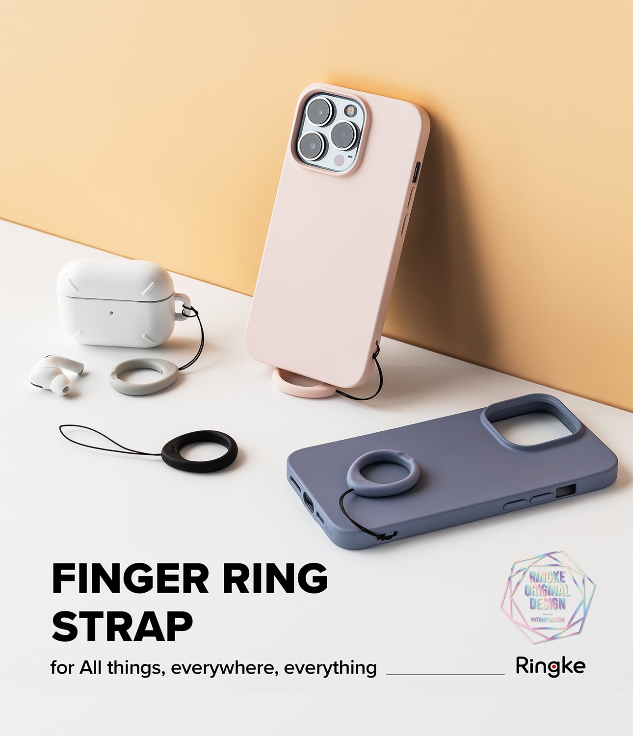 2-Pack Finger Ring Strap Light Gray/Black