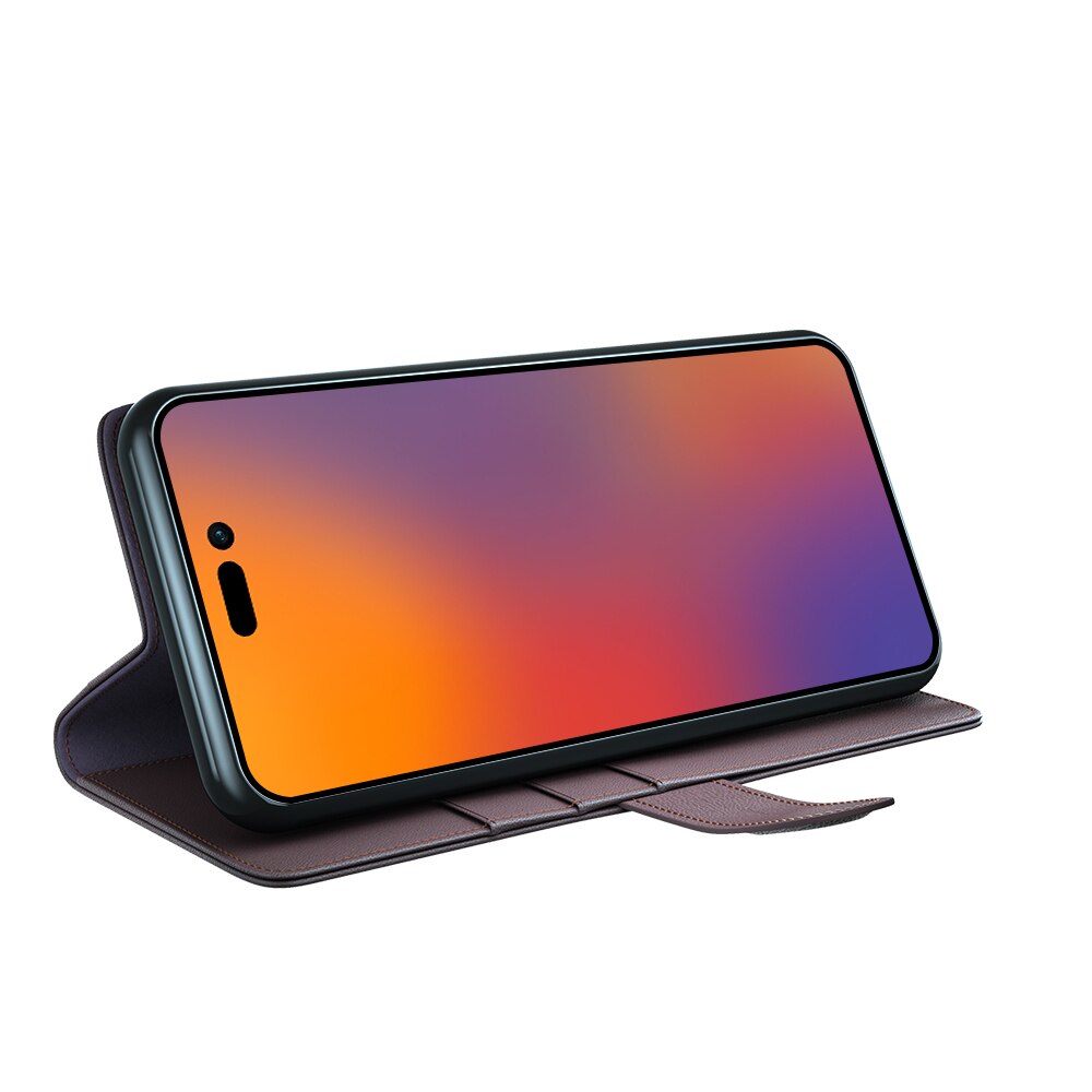 Ekte Lærveske iPhone 14 Pro Max Brun