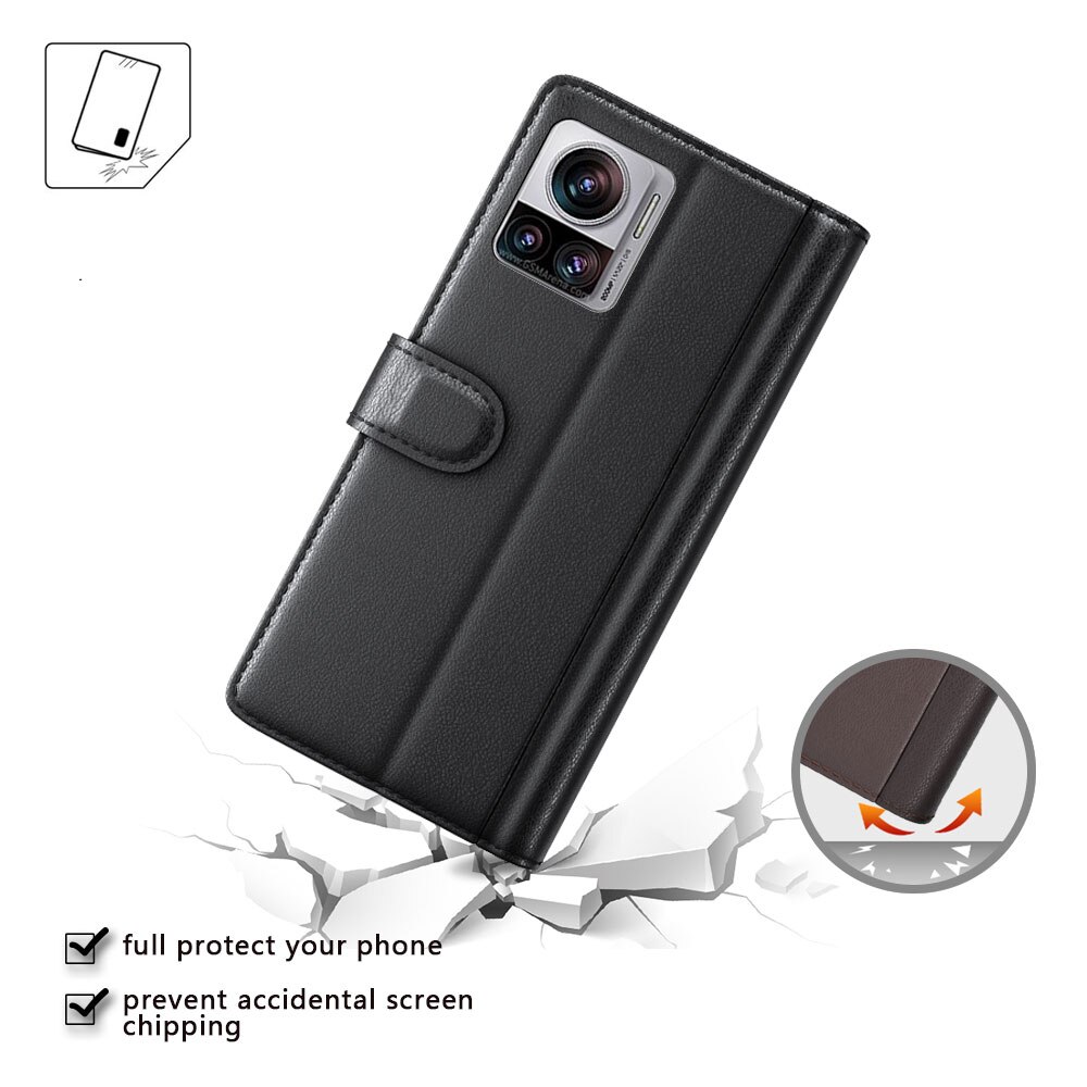 Ekte Lærveske Motorola Edge 30 Ultra Svart