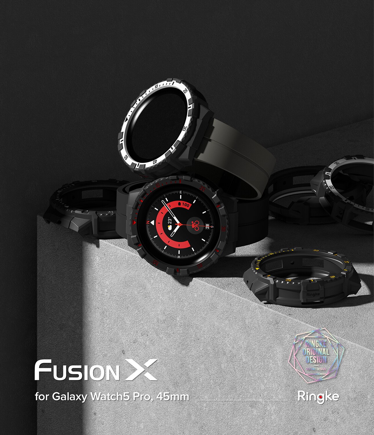 Fusion X Deksel Samsung Galaxy Watch 5 Pro 45mm Black (Red Index)