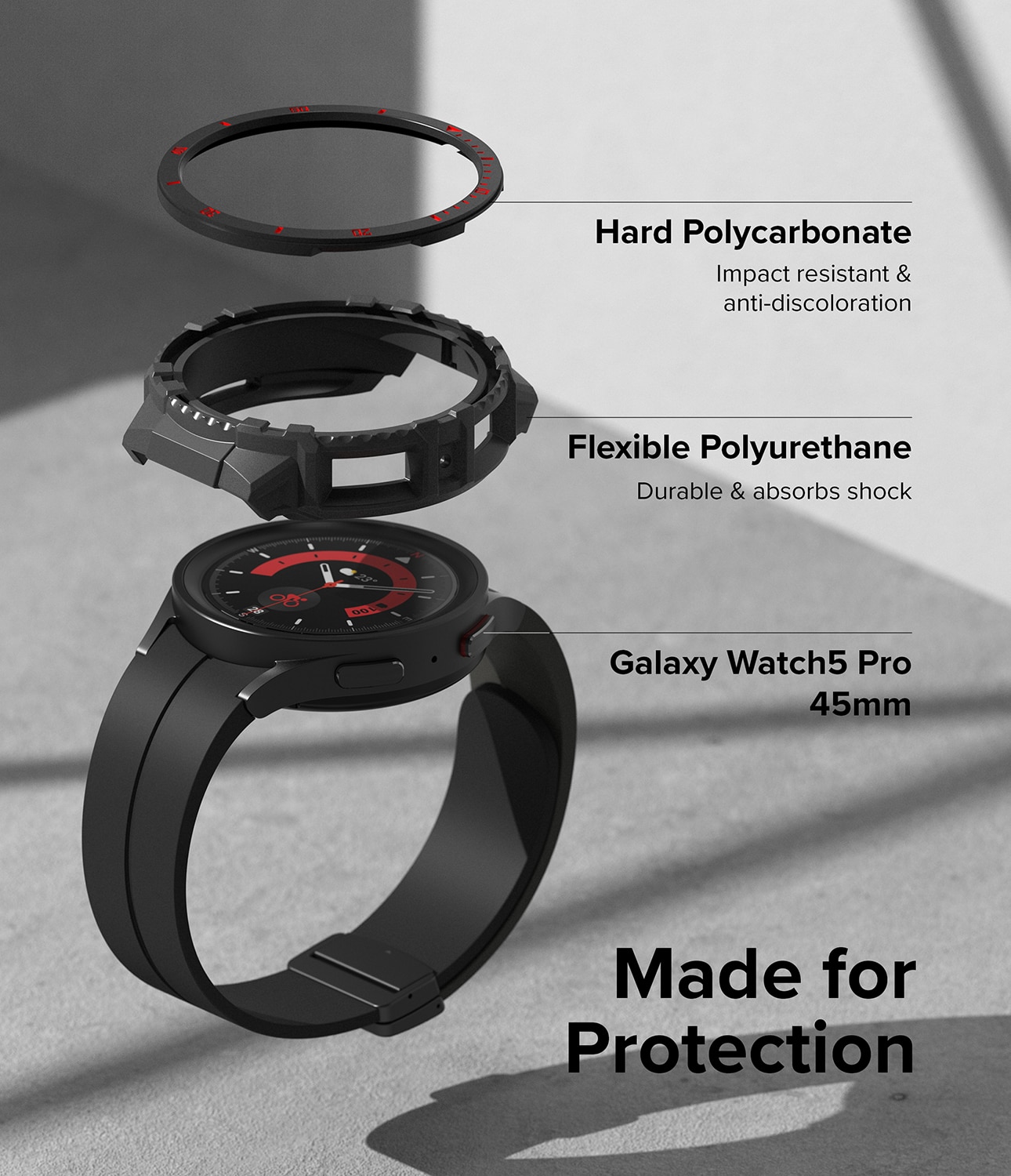 Fusion X Deksel Samsung Galaxy Watch 5 Pro 45mm Black (Red Index)