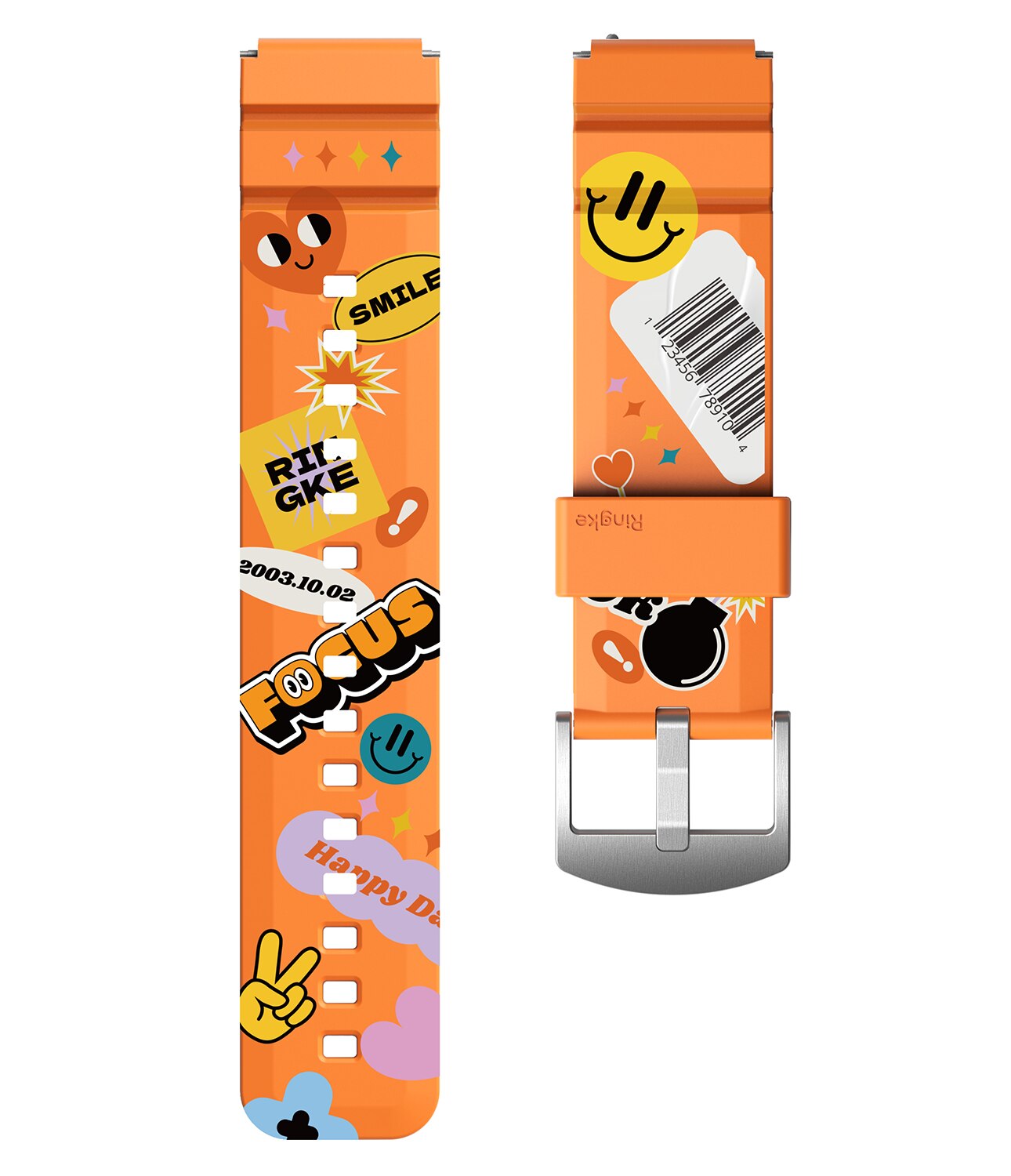 Rubber One Bold Band 20mm Lug Width Orange Sticker