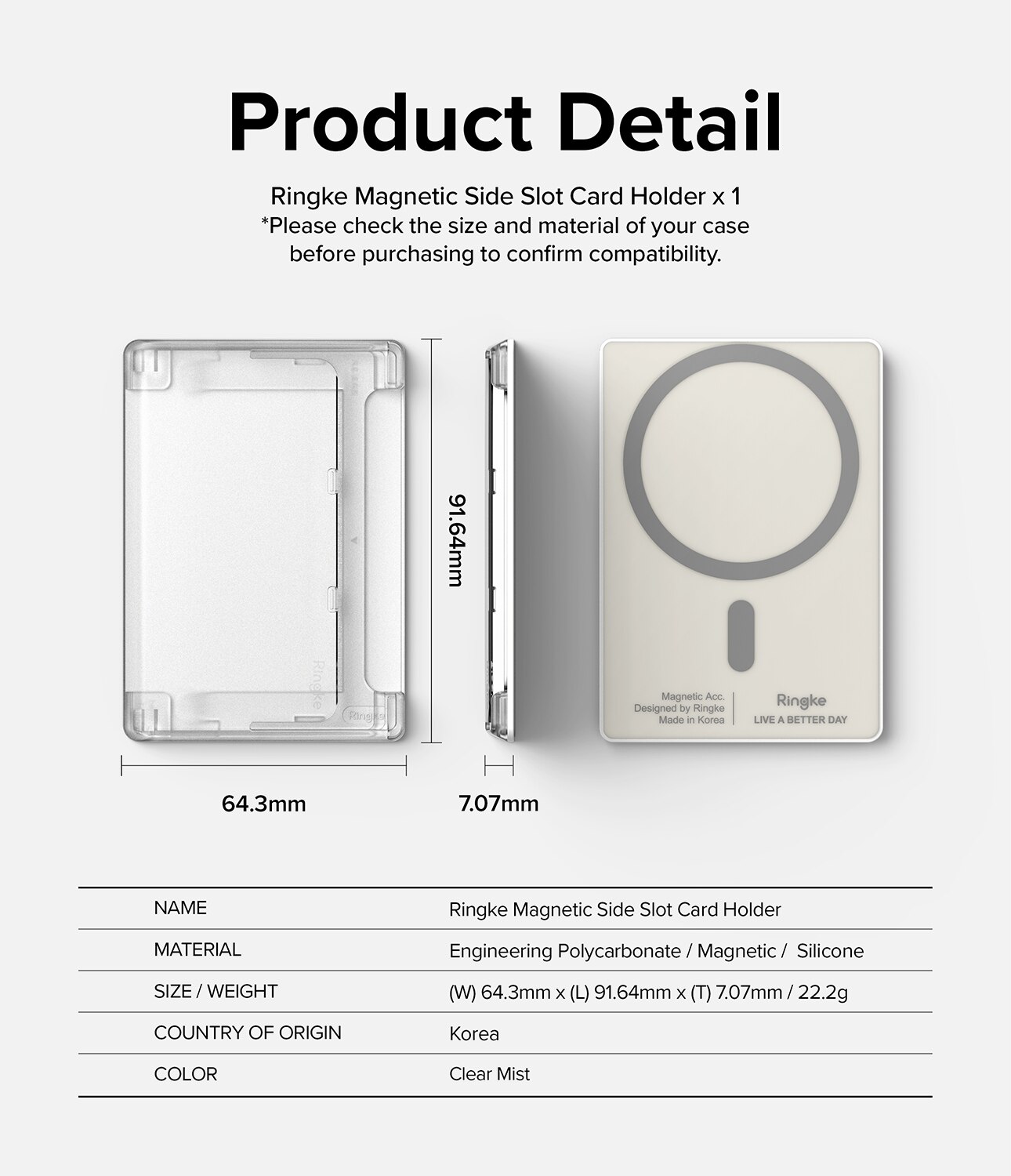 Magnetic Side Slot Card Holder MagSafe Clear Mist