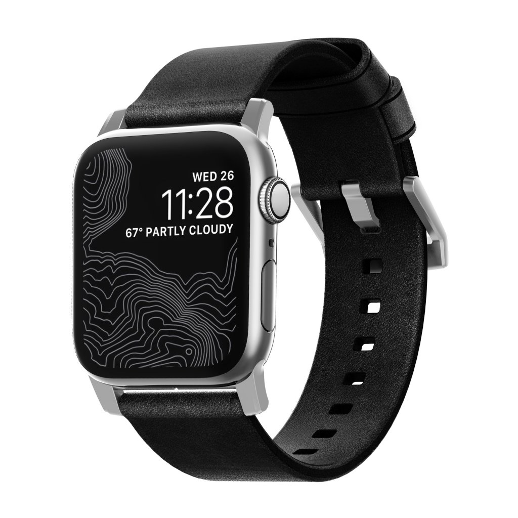 Apple Watch SE 44mm Modern Band Horween Leather Black (Silver Hardware)