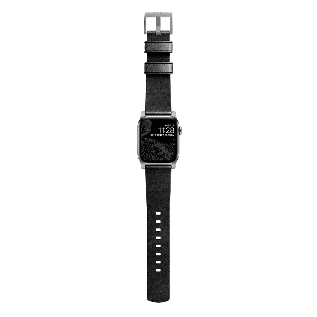 Apple Watch 45mm Series 9 Modern Band Horween Leather Black (Silver Hardware)