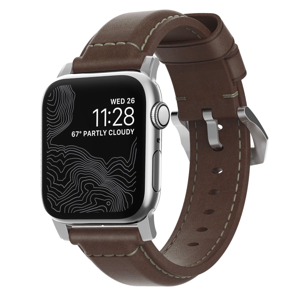 Traditional Band Apple Watch 45mm Series 8 Rustic Brown (Silver Hardware)