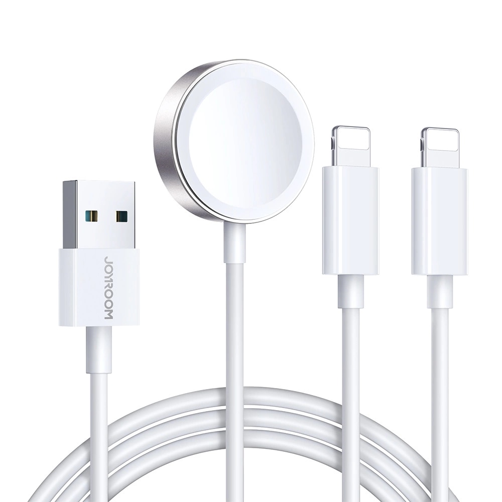 3-in-1 Kabel USB-A -> 2x Lightning + magnetisk lader hvit (S-IW007)