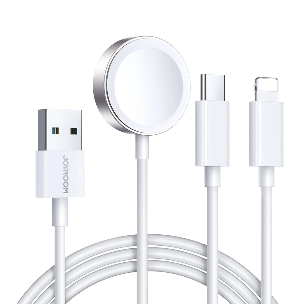 3-in-1 Kabel USB-A -> USB-C/Lightning  + Apple Watch lader hvit (S-IW008)