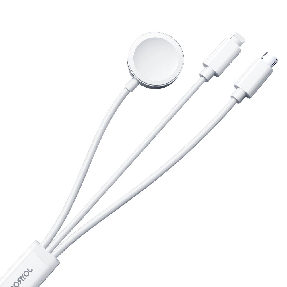 3-in-1 Kabel USB-A -> USB-C/Lightning  + Apple Watch lader hvit (S-IW008)