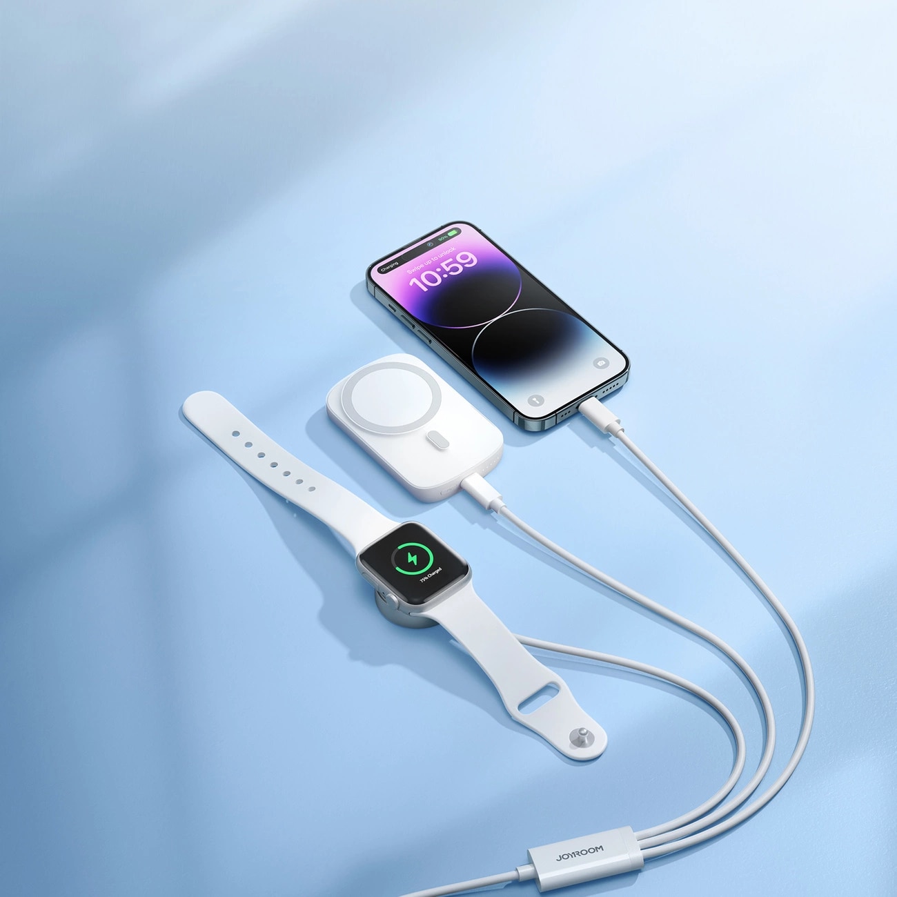 3-in-1 Kabel USB-A -> USB-C/Lightning  + Apple Watch lader hvit (S-IW008)