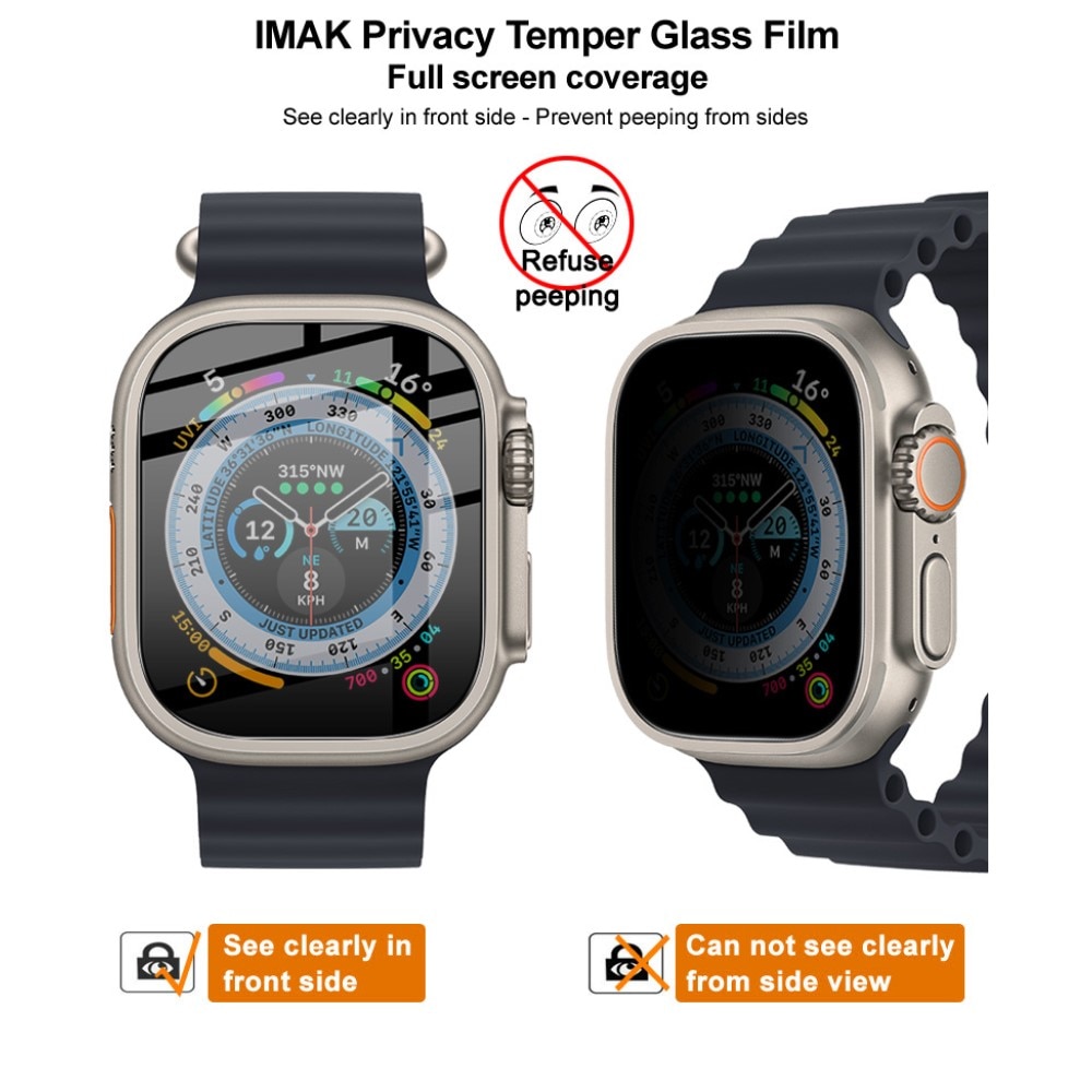 Privacy Herdet Glass Skjermbeskytter Apple Watch Ultra 49mm