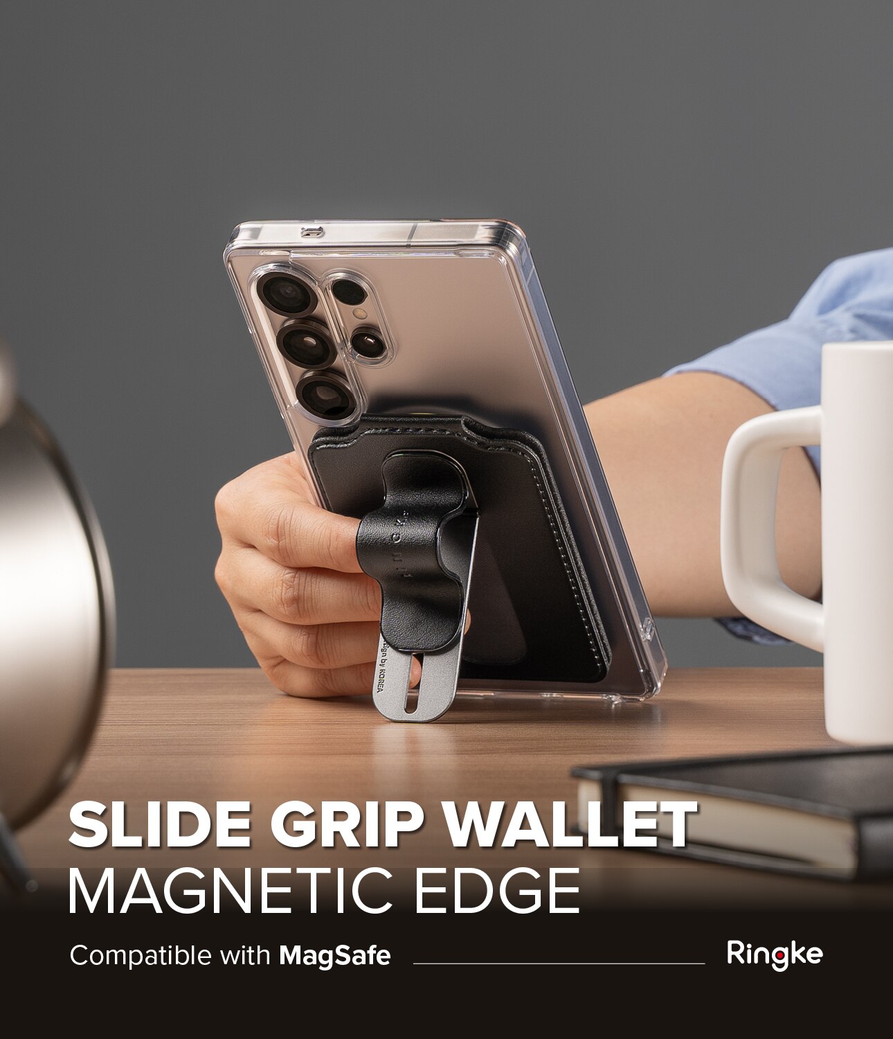 Samsung Galaxy Card Holder Slide Grip Magnetic Edge Svart