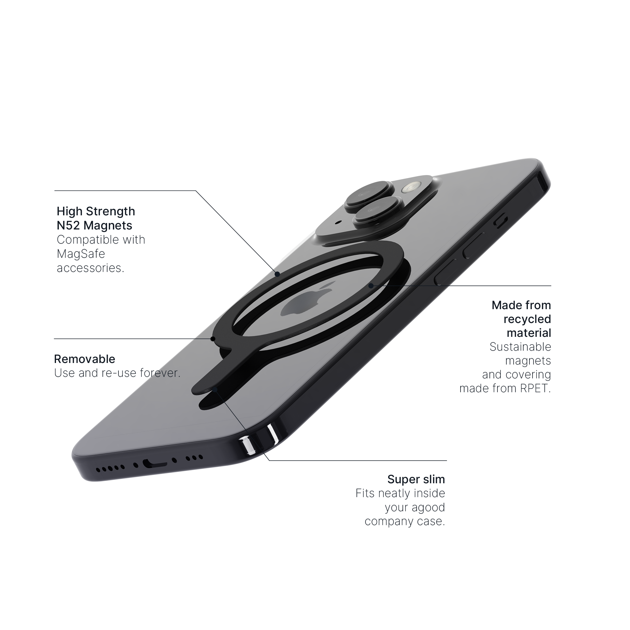 Fjernbar MagSafe-ring, svart