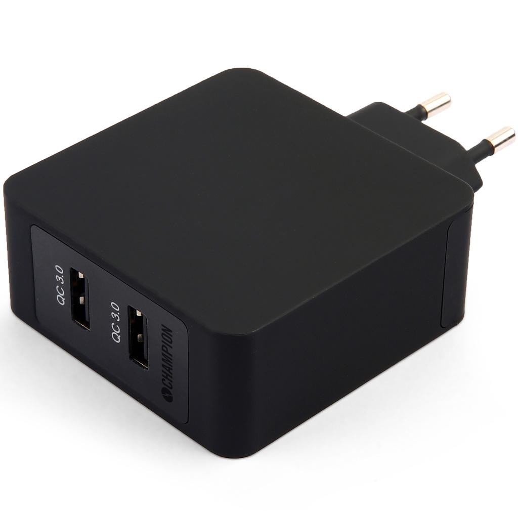 Hurtiglader Dual USB QC3 36W Svart