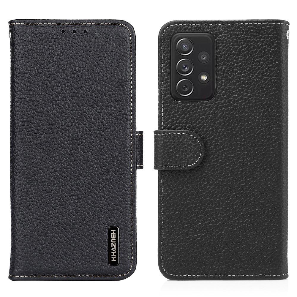 Real Leather Wallet Galaxy A72 5G Black