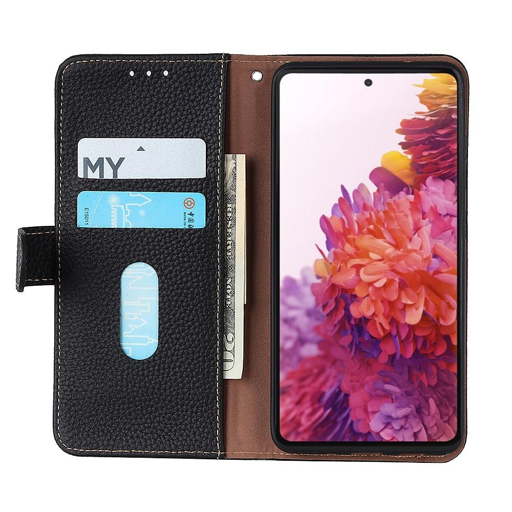 Real Leather Wallet Galaxy A72 5G Black