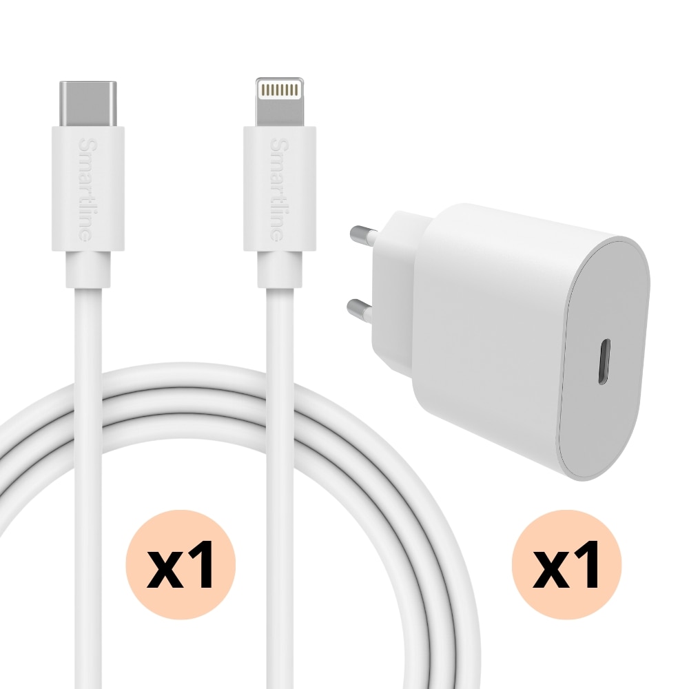 Fullstendig lader for iPhone 8 - 2m ledning og vegglader - Smartline