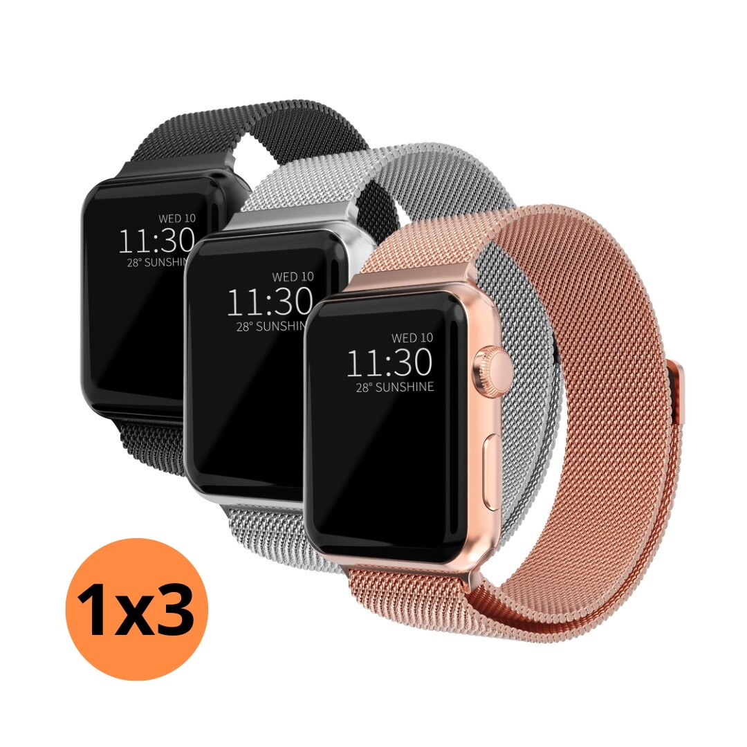Apple Watch 38/40/41 mm Sett Reim Milanese Loop svart, sølv, rosegull