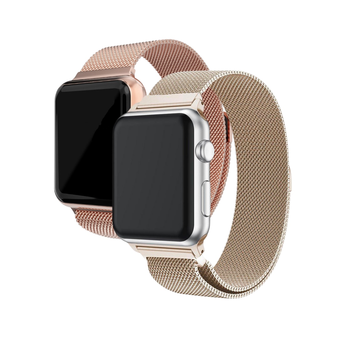Apple Watch SE 3 44mm Sett Reim Milanese Loop champagnegull & rosegull