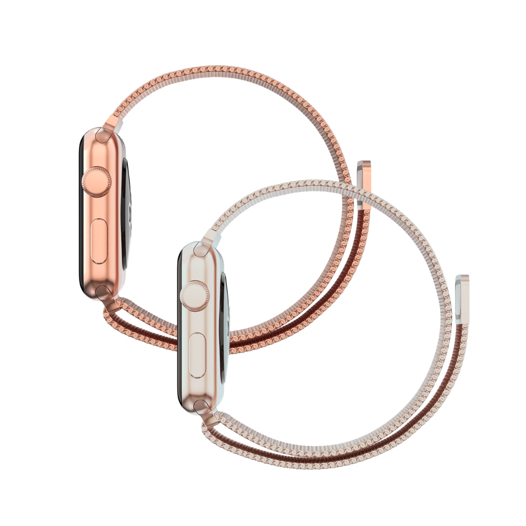 Apple Watch Ultra 49mm Sett Reim Milanese Loop champagnegull & rosegull