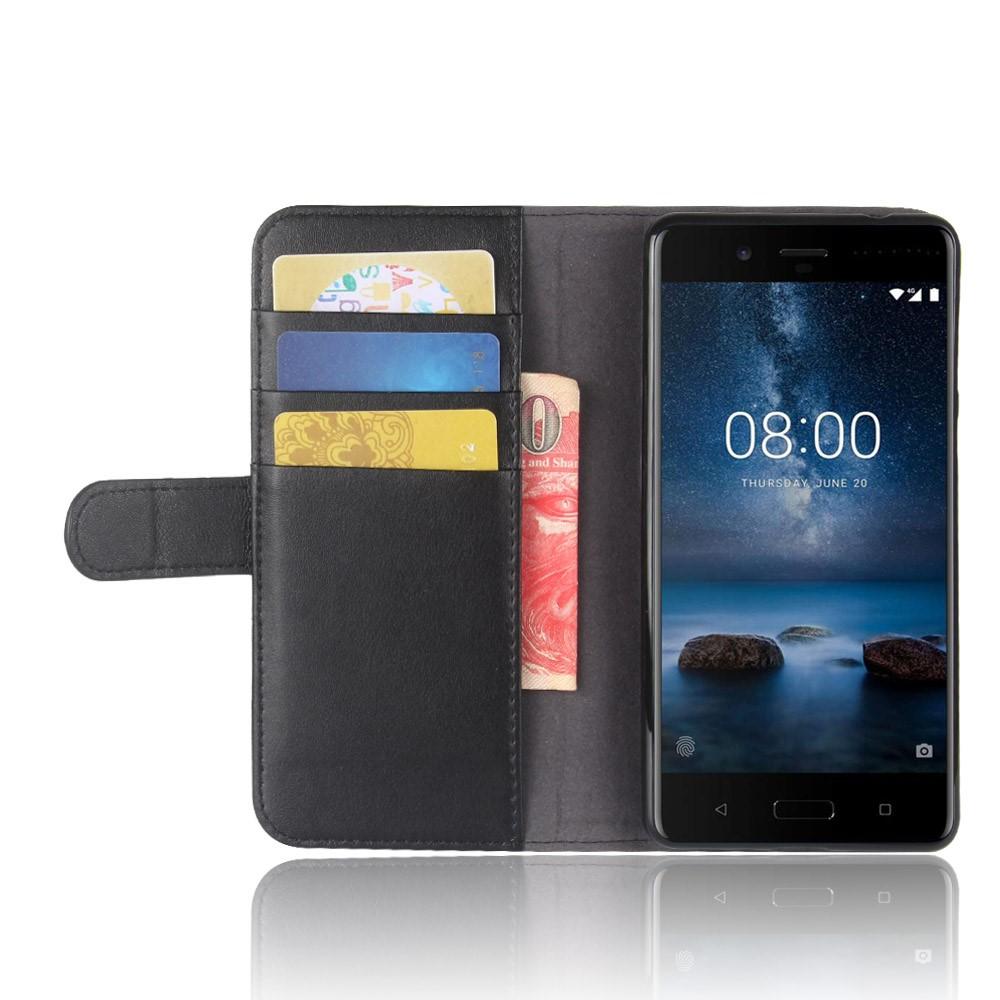 Ekte Lærveske Nokia 8 Svart