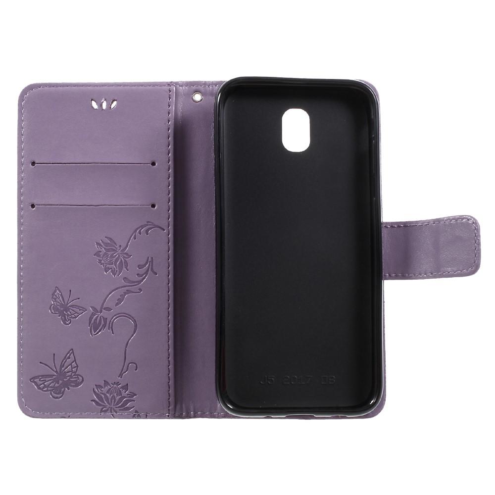 Lærveske Sommerfugler Samsung Galaxy J5 2017 Lilla