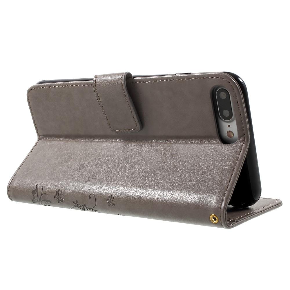 Lærveske Sommerfugler Apple iPhone 7 Plus/iPhone 8 Plus Grå