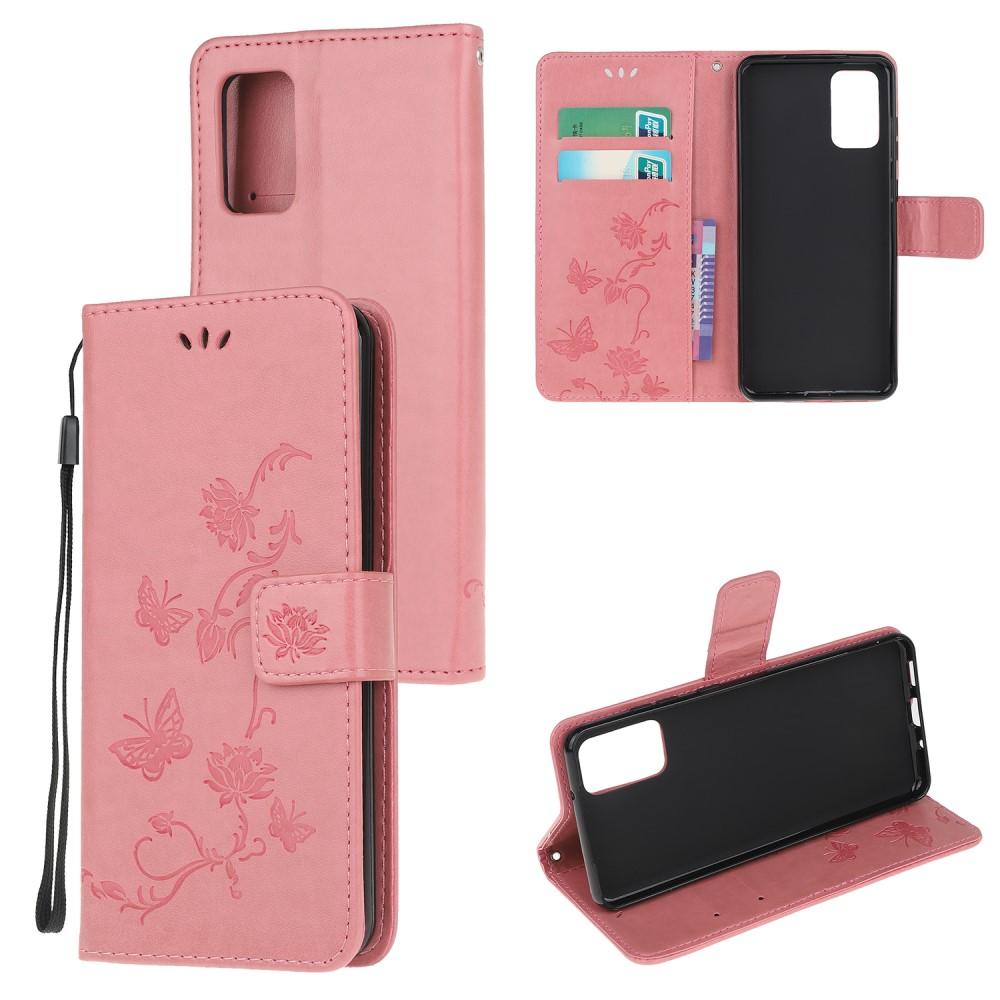 Lærveske Sommerfugler Samsung Galaxy S20 rosa